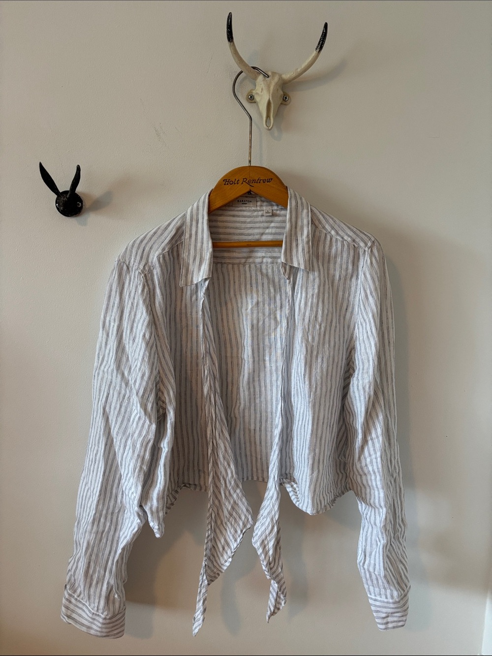 Connection Linen Striped Tie crop Shirt from Aritzia